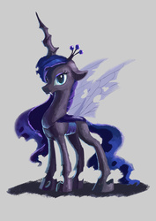 Size: 1240x1754 | Tagged: safe, artist:plainoasis, princess luna, changeling, g4, changelingified, female, princess lusalis, solo, species swap