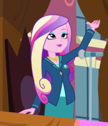 Size: 617x720 | Tagged: safe, screencap, dean cadance, princess cadance, equestria girls, g4, my little pony equestria girls: friendship games, clothes, cropped, female, microphone, solo