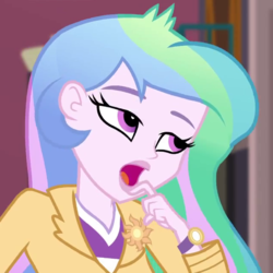 Size: 640x640 | Tagged: safe, screencap, princess celestia, principal celestia, equestria girls, g4, my little pony equestria girls: friendship games, cropped, female, lidded eyes, open mouth, solo