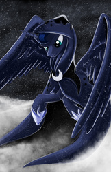 Size: 3300x5100 | Tagged: dead source, safe, artist:spiritofthwwolf, princess luna, spirit of hearth's warming yet to come, alicorn, pony, g4, absurd resolution, blizzard, cloak, clothes, female, snow, snowfall, solo
