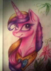 Size: 999x1389 | Tagged: safe, artist:enjal, princess cadance, alicorn, pony, g4, female, flower, mare, solo, traditional art
