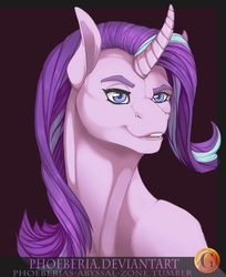 Size: 1024x1254 | Tagged: safe, artist:phoeberia, starlight glimmer, g4, curved horn, female, horn, solo, that face