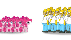 Size: 2000x1125 | Tagged: safe, artist:minguilon, pinkie pie, g4, too many pinkie pies, clone, crossover, female, group, homer clones, homer simpson, male, pinkie clone, send in the clones, the simpsons, treehouse of horror xiii, xk-class end-of-the-world scenario
