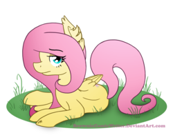 Size: 1840x1440 | Tagged: safe, alternate version, artist:greenlinzerd, fluttershy, g4, ear fluff, female, fluffy, grass, looking at you, prone, solo
