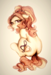 Size: 408x600 | Tagged: safe, artist:buttersprinkle, adagio dazzle, earth pony, pony, equestria girls, g4, butt, ears back, earth pony adagio dazzle, equestria girls ponified, female, grumpy, looking at you, looking back, looking back at you, plot, ponified, simple background, solo, tan background, traditional art