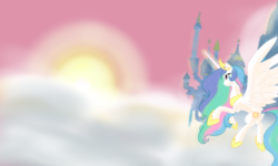 Size: 2000x1200 | Tagged: safe, artist:theroyalprincesses, princess celestia, g4, canterlot, cloud, female, flying, magic, solo, sun work, sunrise