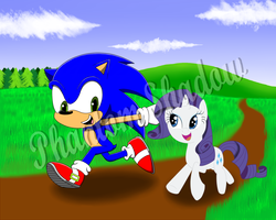 Size: 1500x1200 | Tagged: safe, artist:phantomshadow051, rarity, g4, crossover, crossover shipping, downvote bait, female, interspecies, male, rarisonic, shipping, sonic the hedgehog, sonic the hedgehog (series), straight, watermark