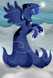 Size: 1350x2000 | Tagged: safe, artist:vampiresuper-sayajin, princess luna, spirit of hearth's warming yet to come, g4, blizzard, cloak, clothes, female, lineless, magic, snow, snowfall, solo