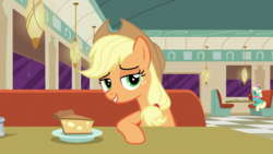 Size: 1920x1080 | Tagged: safe, screencap, applejack, honey curls, mare e. lynn, g4, the saddle row review, offscreen character, pov
