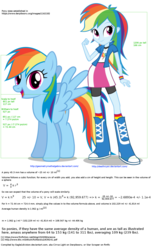 Size: 1272x2065 | Tagged: safe, artist:deathnyan, artist:eagle1division, artist:geometrymathalgebra, rainbow dash, equestria girls, g4, analysis, boots, clothes, comparison, debate in the comments, math, rainbow socks, science, shoes, socks, striped socks, text, weight