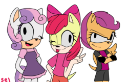 Size: 898x580 | Tagged: safe, artist:selena-angel-the-dog, apple bloom, scootaloo, sweetie belle, earth pony, anthro, g4, cutie mark crusaders, simple background, sonic the hedgehog (series), sonicified, transparent background