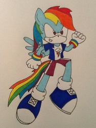 Size: 720x960 | Tagged: safe, artist:artking3000, rainbow dash, anthro, plantigrade anthro, g4, female, solo, sonic the hedgehog (series), sonicified, traditional art