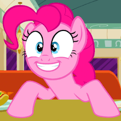 Size: 539x539 | Tagged: safe, screencap, pinkie pie, earth pony, pony, g4, season 6, the saddle row review, animated, carrot, carrot dog, eyes closed, female, food, gif, mare, mawshot, open mouth, pizza, smiling, solo, uvula, yelling