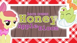 Size: 1600x900 | Tagged: safe, artist:toucanldm, apple bloom, granny smith, g4, here comes honey boo boo, logo, logo parody, makeup, parody, sleeping, youtube link