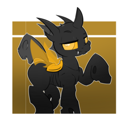 Size: 1280x1246 | Tagged: safe, artist:bbsartboutique, oc, oc only, changeling, changeling oc, male, pose, raised hoof, smiling, smug, solo, yellow changeling, yellow eyes
