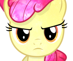 Size: 2047x1706 | Tagged: safe, artist:caliazian, artist:ponliestar, edit, apple bloom, earth pony, pony, g4, just for sidekicks, bust, female, galaxy, looking at you, portrait, simple background, solo, stern, transparent background, vector