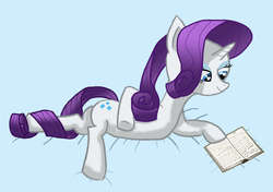 Size: 1159x818 | Tagged: safe, derpibooru exclusive, rarity, g4, book, female, heart eyes, lying down, simple background, solo, tail curled, wingding eyes