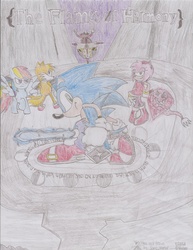 Size: 1024x1323 | Tagged: safe, artist:sonic-warrior, discord, rainbow dash, g4, amy rose, chaos emerald, crossover, doctor eggman, fanfic, fanfic art, fanfic cover, male, sonic the hedgehog, sonic the hedgehog (series), sword, traditional art, weapon
