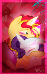 Size: 700x1100 | Tagged: safe, artist:parumeworld, rarity, sunset shimmer, pony, unicorn, g4, female, lesbian, shipping, sunsarity