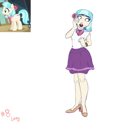 Size: 1800x1900 | Tagged: safe, artist:smartblondessarcasm, coco pommel, human, g4, clothes, female, high heels, humanized, lipstick, nail polish, shoes, skirt, solo