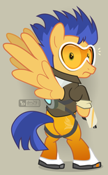 Size: 720x1160 | Tagged: safe, artist:dm29, flash sentry, pegasus, pony, g4, butt, clothes, crossdressing, crossover, flash sentracer, goggles, gun, male, overwatch, plot, solo, suit, tracer, weapon, wings