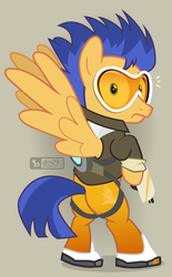 Size: 720x1160 | Tagged: safe, artist:dm29, flash sentry, pegasus, pony, g4, butt, clothes, crossdressing, crossover, flash sentracer, goggles, gun, male, overwatch, plot, sentryass, solo, suit, tracer, weapon, wings