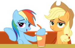 Size: 4772x3038 | Tagged: safe, artist:sketchmcreations, applejack, rainbow dash, earth pony, pegasus, pony, g4, the saddle row review, bendy straw, booth, drink, drinking straw, duo, female, inkscape, lidded eyes, looking at you, mare, simple background, soda, transparent background, vector