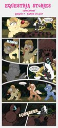 Size: 1919x4259 | Tagged: safe, artist:estories, oc, oc only, oc:alice goldenfeather, oc:möbius, giant spider, pegasus, pony, unicorn, comic:find yourself, g4, comic, scar