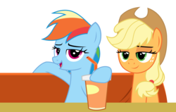 Size: 4772x3038 | Tagged: safe, artist:sketchmcreations, applejack, rainbow dash, g4, the saddle row review, bedroom eyes, booth, inkscape, simple background, soda, transparent background, vector