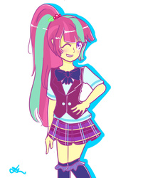 Size: 816x979 | Tagged: safe, artist:valechan34, sour sweet, equestria girls, g4, my little pony equestria girls: friendship games, adorkable, clothes, crystal prep academy uniform, cute, dork, female, school uniform, solo, sourbetes, wink