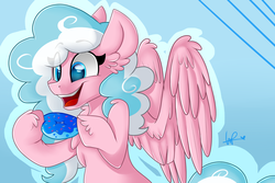 Size: 3000x2000 | Tagged: safe, artist:shyshyoctavia, oc, oc only, oc:swirly clouds, donut, food, high res, solo