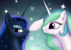 Size: 4960x3508 | Tagged: safe, artist:sstab29, princess celestia, princess luna, pony, g4, boop, duo