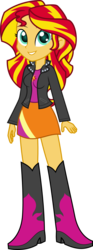 Size: 934x2500 | Tagged: safe, artist:salemcat, sunset shimmer, equestria girls, g4, boots, clothes, commission, cute, female, high heel boots, high heels, jacket, leather, leather boots, leather jacket, shimmerbetes, shoes, simple background, skirt, smiling, solo, transparent background, when she smiles