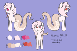 Size: 915x600 | Tagged: safe, artist:lockheart, oc, oc only, oc:alice, hybrid, lamia, original species, forked tongue, heterochromia, reference sheet, simple background, solo, text