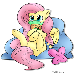 Size: 1400x1390 | Tagged: safe, artist:melodicmarzipan, fluttershy, g4, beanbag chair, female, food, ice cream, sitting, solo