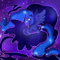 Size: 1024x1024 | Tagged: safe, artist:doodledj, princess luna, tantabus, g4, flying, ponyville