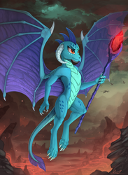 Size: 1700x2320 | Tagged: safe, artist:yakovlev-vad, princess ember, dragon, g4, gauntlet of fire, season 6, art, bloodstone scepter, dragon lord ember, dragoness, female, slender, solo focus, spread wings, thin, wings