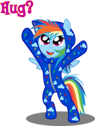 Size: 3000x3974 | Tagged: safe, artist:spellboundcanvas, rainbow dash, pegasus, pony, g4, bronybait, clothes, cute, dashabetes, female, filly rainbow dash, footed sleeper, high res, open mouth, pajamas, question mark, remake, simple background, solo, text
