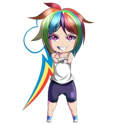 Size: 2000x2000 | Tagged: safe, artist:0ryomamikado0, rainbow dash, human, g4, chibi, clothes, crossed arms, female, grin, high res, humanized, looking at you, shorts, solo, sports shorts, tank top