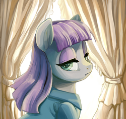 Size: 5000x4735 | Tagged: safe, artist:buttercupsaiyan, maud pie, g4, absurd resolution, bust, colored pupils, curtains, female, lidded eyes, looking at you, looking back, solo