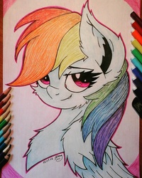 Size: 1232x1540 | Tagged: safe, artist:jennypaige, rainbow dash, g4, chest fluff, female, smirk, solo, traditional art