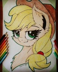 Size: 1232x1540 | Tagged: safe, artist:jennypaige, applejack, g4, chest fluff, female, smirk, solo, traditional art