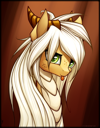 Size: 1873x2386 | Tagged: safe, artist:xn-d, edit, oc, oc only, oc:arita, dracony, hybrid, alternate hairstyle, solo, tongue out