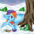 Size: 900x900 | Tagged: safe, artist:swanlullaby, daring do, rainbow dash, tank, g4, my little pony: friendship is magic, tanks for the memories, book, clothes, crying, hibernation, sad, scarf, snow, tree