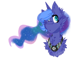 Size: 2431x2038 | Tagged: safe, artist:winterwolfblue, princess luna, g4, bust, chest fluff, colored pupils, female, fluffy, high res, portrait, s1 luna, simple background, solo, transparent background