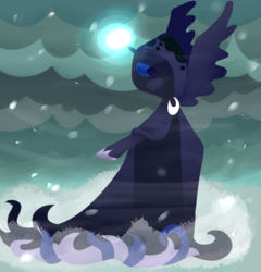 Size: 4712x4900 | Tagged: safe, artist:darkpinkmonster, princess luna, spirit of hearth's warming yet to come, g4, absurd resolution, blizzard, cloak, clothes, female, glowing, glowing horn, horn, magic, magic aura, no face, snow, snowfall, solo