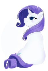 Size: 738x1103 | Tagged: safe, artist:enzo-roo, rarity, pony, unicorn, g4, female, rear view, simple background, sitting, smiling, solo, white background