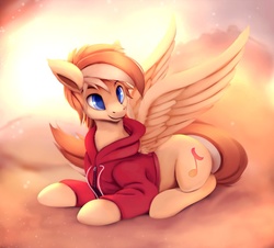 Size: 941x850 | Tagged: safe, artist:rodrigues404, oc, oc only, pegasus, pony, clothes, hoodie, lying down, prone, solo