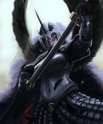 Size: 869x1044 | Tagged: safe, artist:bakuel, nightmare moon, human, g4, armor, badass, breasts, epic, female, humanized, looking at you, solo, sword, weapon, winged humanization