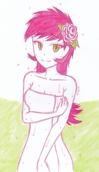 Size: 1704x2934 | Tagged: safe, artist:deeemperor, roseluck, human, g4, breasts, female, humanized, naked towel, solo, towel, wet